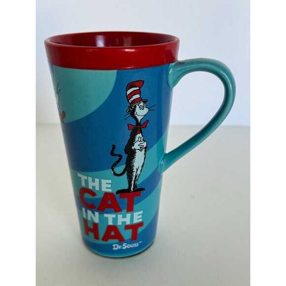 Dr Seuss The Cat In The Hat Travel Coffee Mug Handle Hot Drink Ceramic Lid Blue - Picture 12 of 12